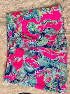 Lilly Pulitzer Hot Pink Tropical Print Skirt with Aqua Accents size 14